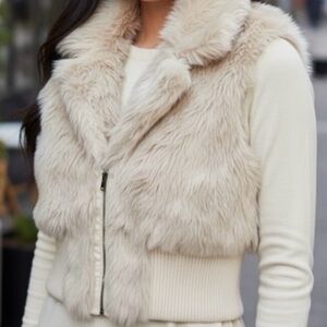Ashley By 26 International Animal Print Cream Faux Fur Vest Size XL